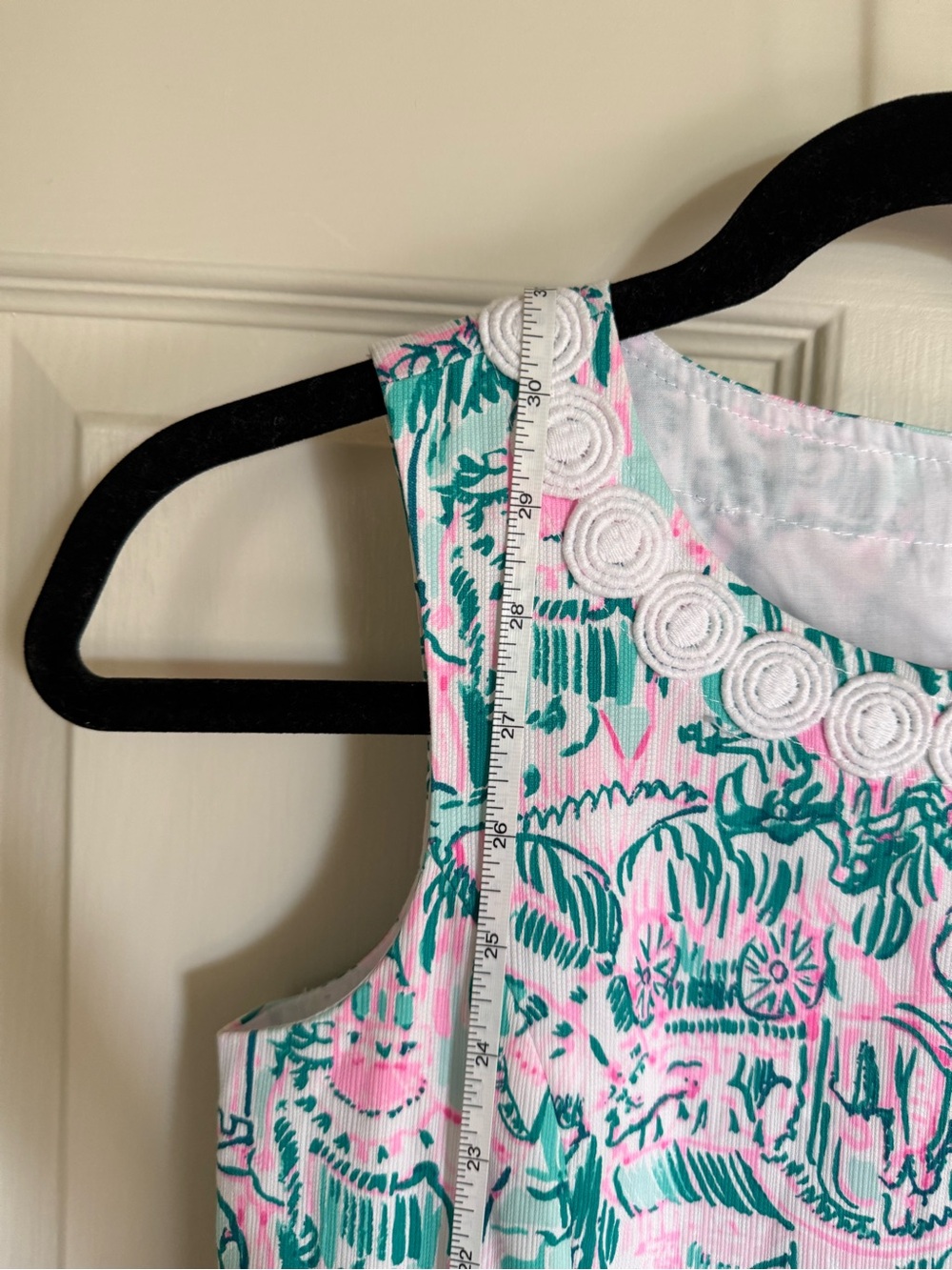 Gorgeous Girls Lilly Pulitzer Pink & Teal Tropical Print & Lace Sleeveless Dress - Picture 3 of 6